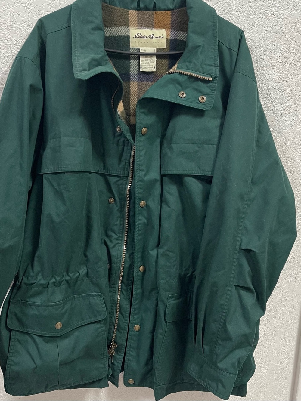 VTG Eddie Bauer Mountain Parka Jacket Men's Large Blue Wool Lined 90s Coat